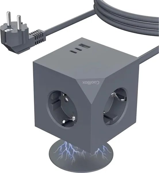 Base de enchufes coolbox cubik magnet 3 enchufes con carga USB c+a cable AC integrado