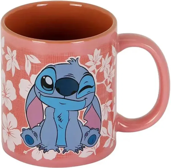 Taza karactermania disney stitch flores rosas