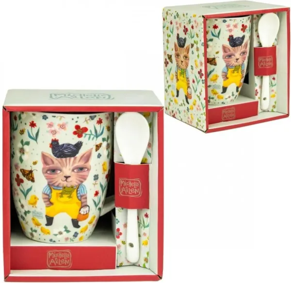 Taza con cuchara enesco el gato campestre