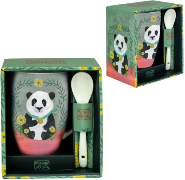 Taza de cerámica con cuchara enesco panda