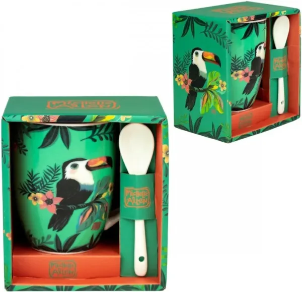 Taza de cerámica con cuchara enesco tucán