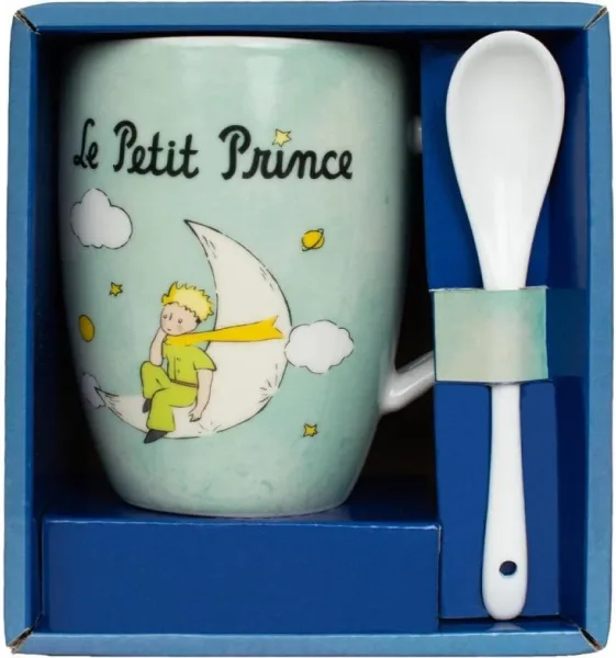 Taza con cuchara enesco el principito en la luna