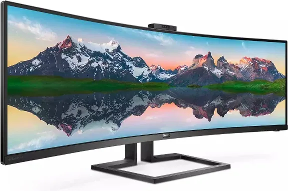 Monitor Profesional Ultrapanorámico Curvo Philips 499P9H 48.8"/ Dual QHD/ Webcam/ Multimedia/ Regulable en altura/ Negro