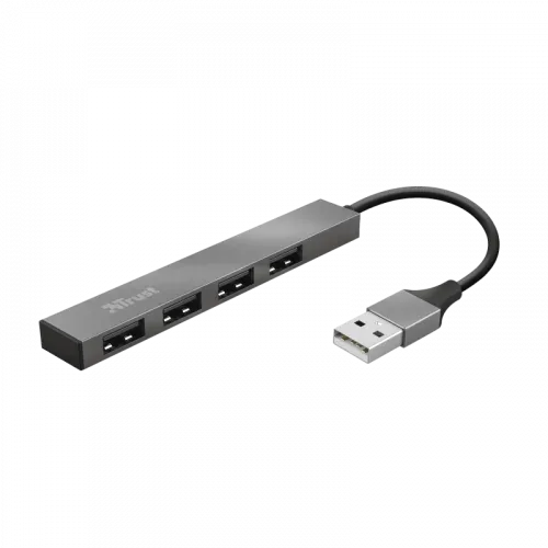 Hub USB 2.0 Trust Halyx/ 4xUSB/ Gris