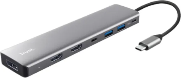 Docking USB Tipo-C Trust Dalyx/ 2xUSB/ 2xHDMI 4K/ 1xDisplayPort/ 1xUSB Tipo-C PD/ Gris