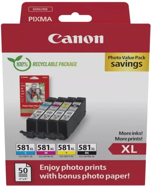 Multipack canon cli - 581xl bk - c - m - y + papel fotografico