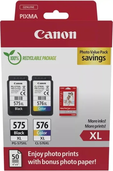 Multipack cartucho tinta canon pg 575xl + cl 576xl + papel fotografico