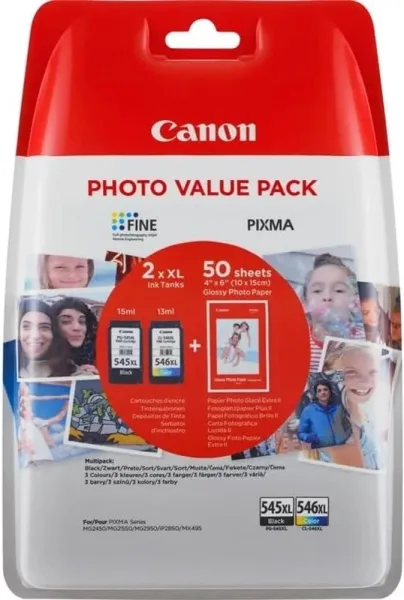 Multipack canon pg 545 xl+ cl 546 xl + papel 50 hojas (con alarmado)