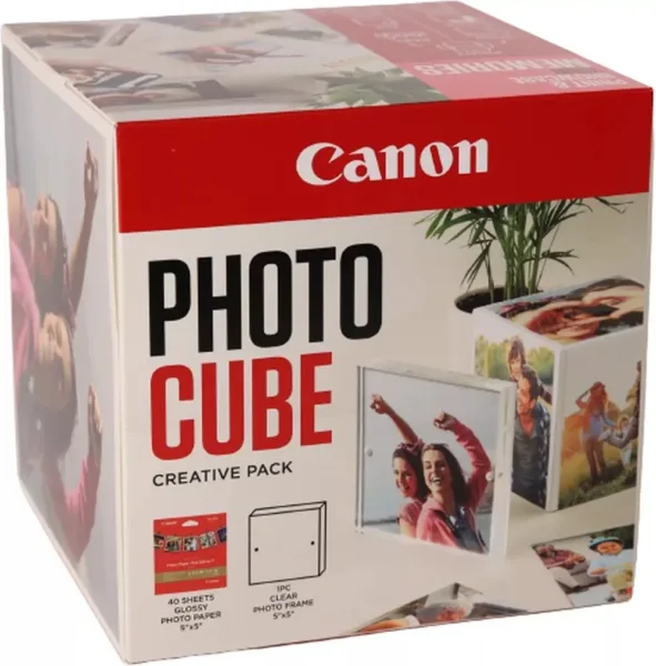 Papel canon pp - 201 5x5 pulgadas (40 hojas) + marco fotos xlboom acrílico 13x13cm + photo cube white - creative pack love - pink