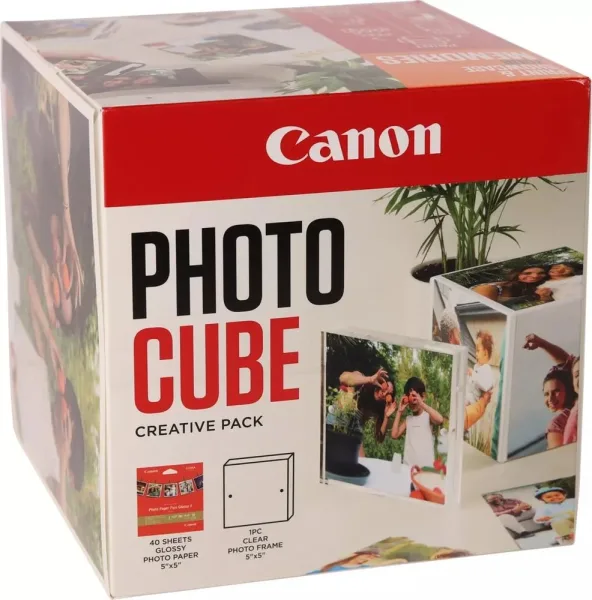 Papel canon pp - 201 5x5 pulgadas (40 hojas) + marco fotos xlboom acrílico 13x13cm + photo cube white - creative pack last - orange