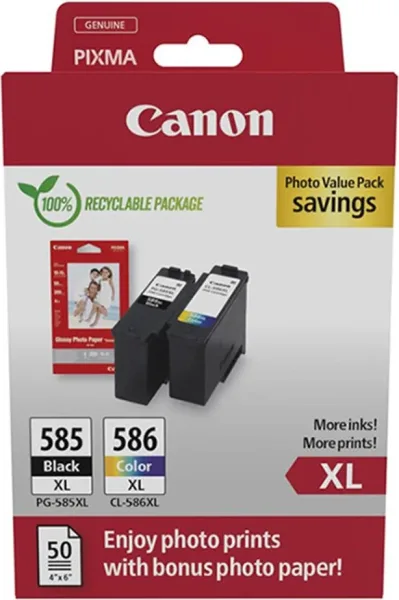 Cartucho tinta canon pg 585xl + pg 586xl + papel fotografico