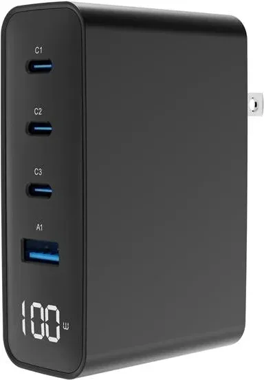 Gembird Cargador rápido 4 USB GaN  100 W,  LCD