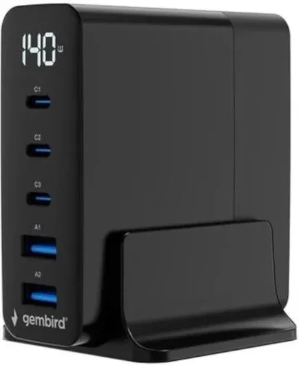 Gembird Cargador rápido USB GaN 5 puertos 140 W