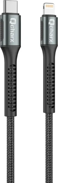 Cable qcharx prague tipo c a lightning 3a 20w - 1 m - aleación de aluminio negro cable trenzado suave