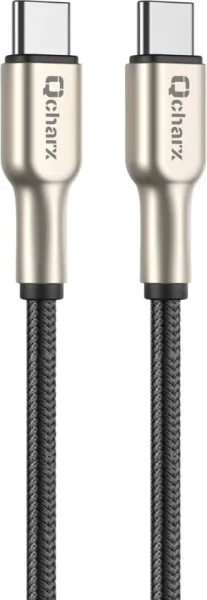 Cable qcharx new york tipo c a tipo c 3a 20w - 1 m - zinc metálico cordón plateado blindado