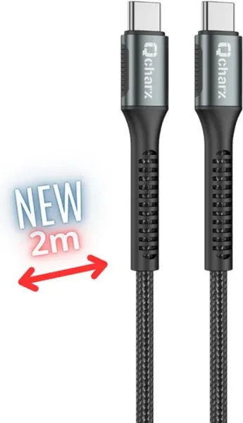 Cable qcharx prague USB tipo c - 2m - aleacion de aluminio negro cordon de tela suave