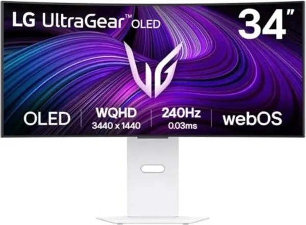 Smart Monitor Gaming Ultrapanorámico Curvo LG UltraGear 34GX90SA-W 34"/ WQHD/ Multimedia/ 0.03ms/ 240Hz/ OLED/ Regulable en altura/ Smart TV/ Blanco