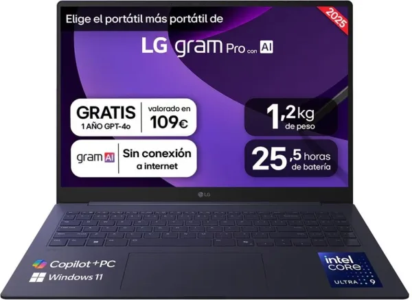 Portátil LG Gram 16Z90TS-G.AU99B Intel Core Ultra 9-288V/ 32GB/ 1TB SSD/ 16"/ Win11