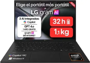 Portatil Lg Gram 14" 14Z95U, Windows 11 Home, Ryzen Ai 7 450, 32 GB RAM, 512 GB SSD, Pantalla IPS (1920*1200)