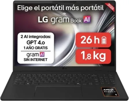 Portátil LG Gram 16UD55U-G.AX85BN Ryzen AI 7 445/ 32GB/ 512GB SSD/ 16"/ Sin Sistema Operativo