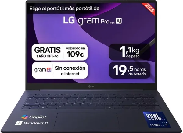 Portatil lg 16z90tp - k.ad88b u7 - 255h -  32gb -  SSD 1tb -  16 pulgadas -  w11h