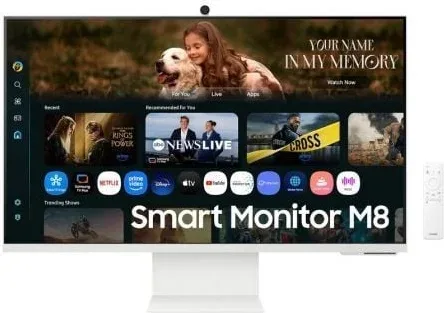 Smart Monitor Samsung M8 M80F S32FM801UU 32"/ 4K/ Multimedia/ Regulable en altura/ Smart TV/ Webcam/ Blanco