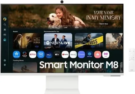 Smart Monitor Samsung M8 M80F S32FM801UU 32"/ 4K/ Multimedia/ Regulable en altura/ Smart TV/ Webcam/ Blanco