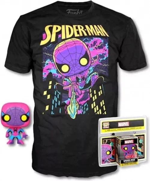 Pop & tee marvel spiderman black light funko + camiseta talla xl