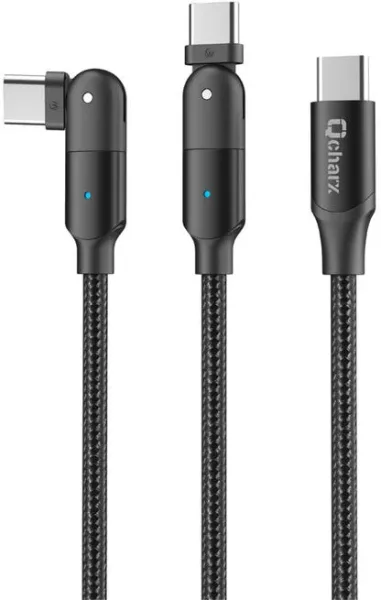 Cable qcharx melbourne tipo c a tipo c 3a - 1.2 m - aleación de aluminio negro cabezal rotatorio