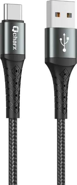 Cable qcharx lyon USB a tipo c 3a - 1 m - aleación de aluminio negro cordon metálico