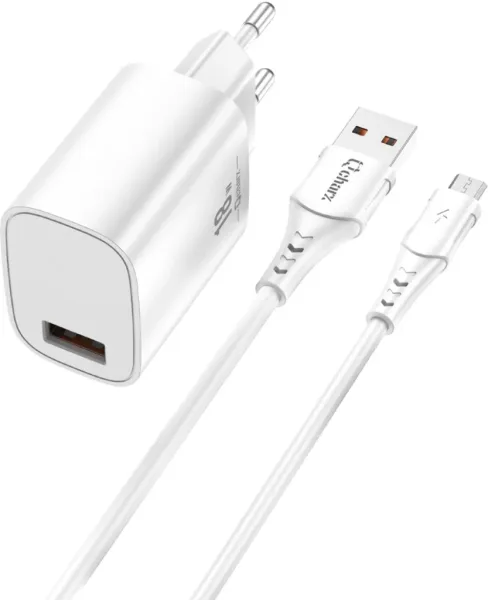 Kit cargador qcharx artemisia 3a 18w + cable USB a micro blanco