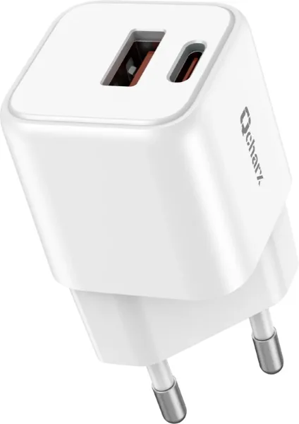 Cargador mini qcharx zeus 3a  20w puerto USB a + tipo c blanco adaptado a regletas