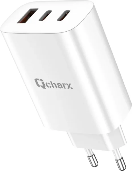 Cargador qcharx ares 3a 65w 2 puerto  tipo c + USB blanco