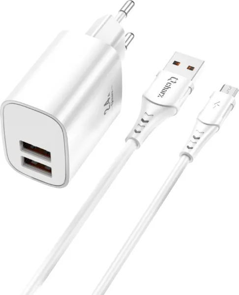 Kit cargador qcharx apolo 24a  + cable USB a  micro USB  blanco
