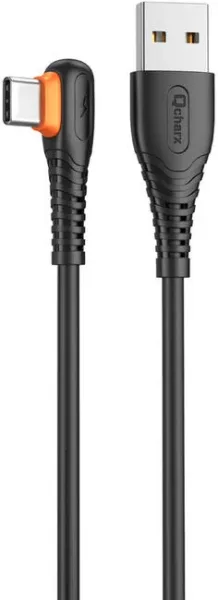 Cable qcharx london USB a tipo c 3a - 1 m - pvc negro acodado
