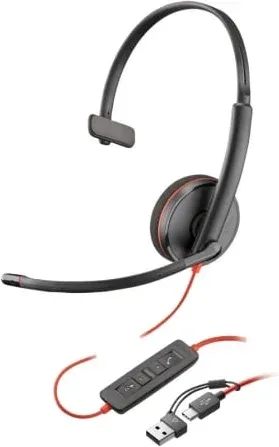 Auricular Poly Blackwire 3210 + Adaptador USB-C/A/ con Micrófono/ USB Tipo-C/ Negro