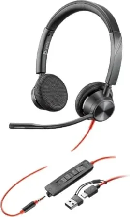 Auriculares Poly Blackwire 3325 + Adaptador USB-C/A/ con Micrófono/ Jack 3.5mm/ Negro