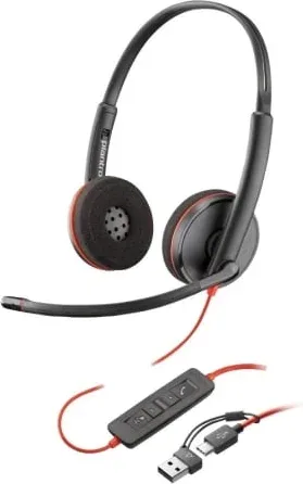 Auriculares Poly Blackwire 3220 + Adaptador USB-C/A/ con Micrófono/ USB Tipo-C/ Negro