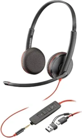 Auriculares Poly Blackwire 3225 + Adaptador USB-C/A/ con Micrófono/ Jack 3.5mm/ Negro