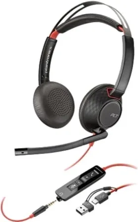 Auriculares Poly Blackwire 5220 + Adaptador USB-C/A/ con Micrófono/ Jack 3.5mm/ Negro